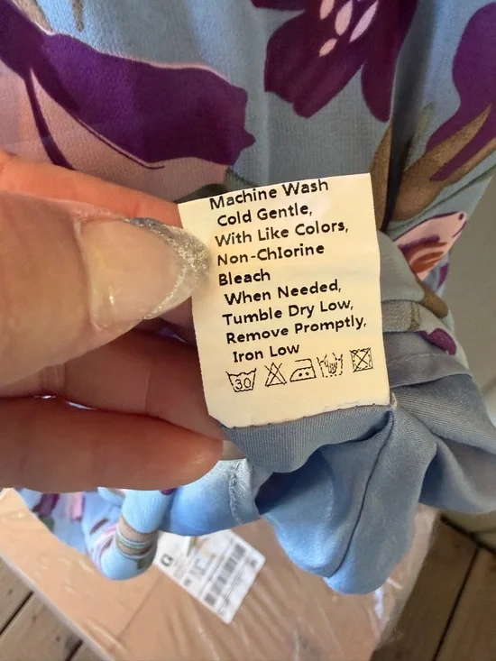 Floral V-Neck Long Sleeve Maxi Dress - Blue with Pink & Purple Flowers XXL - Picture 6 of 9